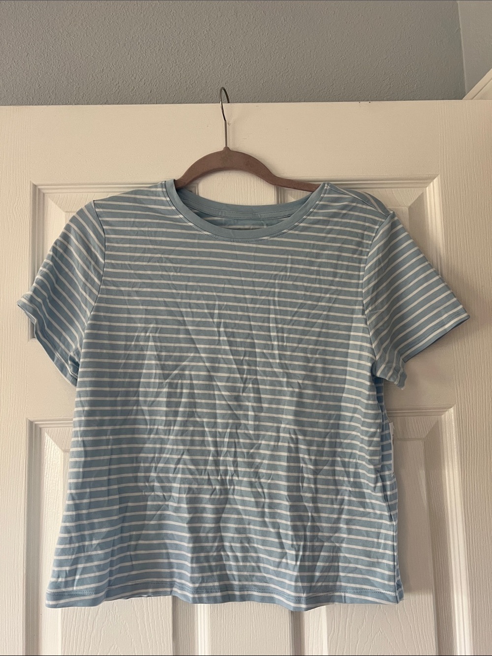 Old Navy Light Blue & White Striped Crewneck Tee